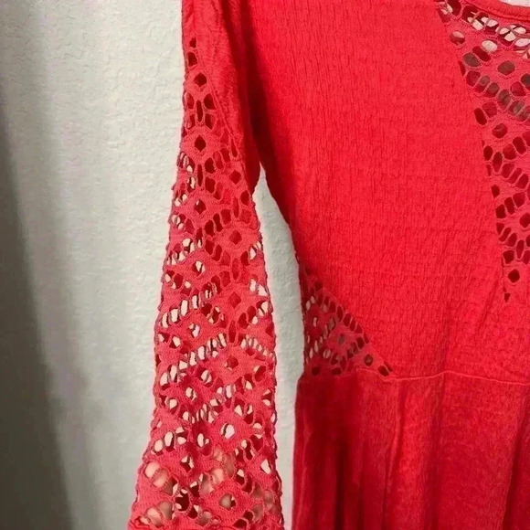 Free People Red Orange To the Point Long Sleeve Lace-Like Dress Size XS - Picture 4 of 8